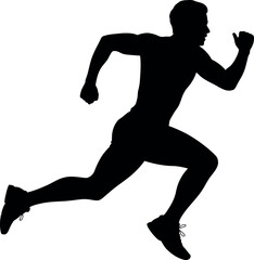 Silhouette of a male athlete running at full speed on a white background representing fitness and healthy lifestyle pursuit