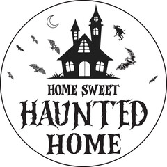 Haunted House Halloween Svg, Spooky Ghost Skull Pumpkin Svg, Black White Horror Scene Svg, Trick Or Treat Shirt Svg Digital