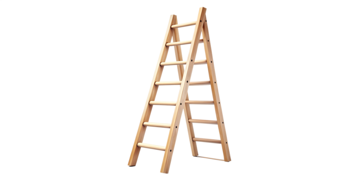 A wooden step ladder isolated on transparent background, perfect for reaching high places and completing household projects