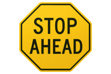Yellow octagonal stop ahead traffic sign on a transparent background, emphasizing road safety and traffic regulations