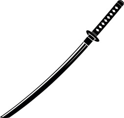 Minimalist Black and White Katana Illustration A Japanese Sword Symbolizing Honor Precision and Martial Arts Tradition on a Clean Background