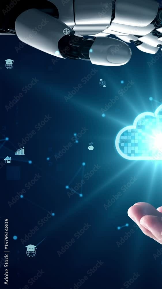 Poster futuristic robot artificial intelligence enlightening ai technology development and machine learning