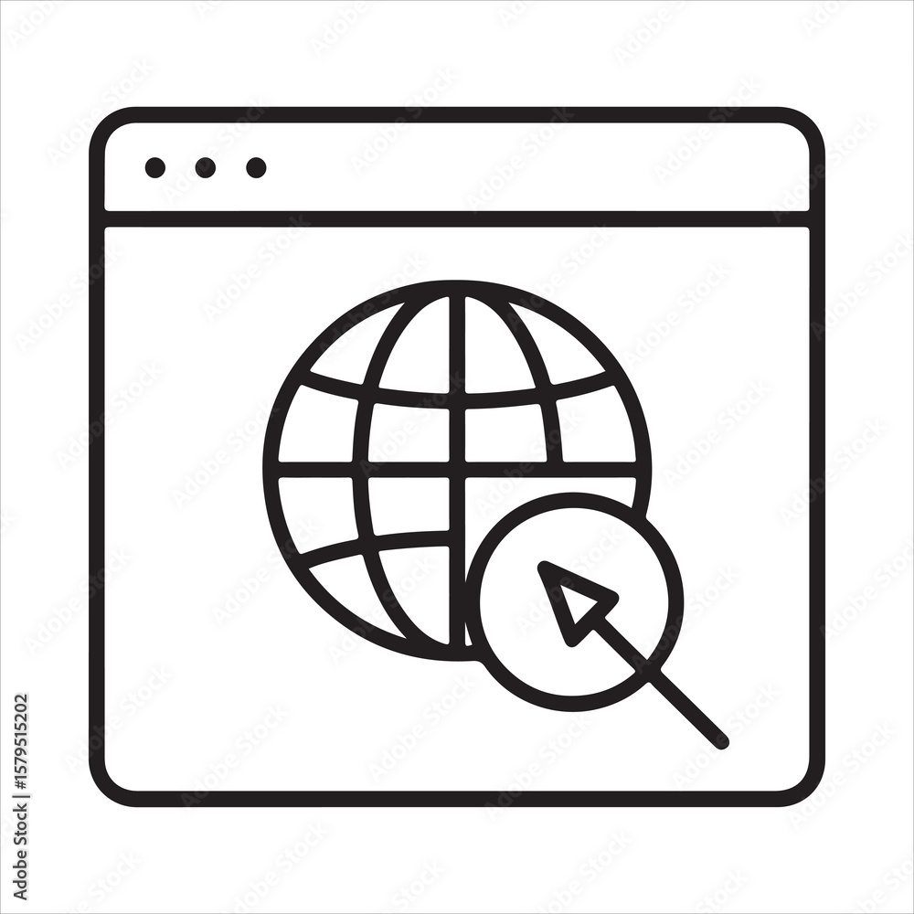 Poster vector art of a browser window displays a globe with an arrow, isolated on white background