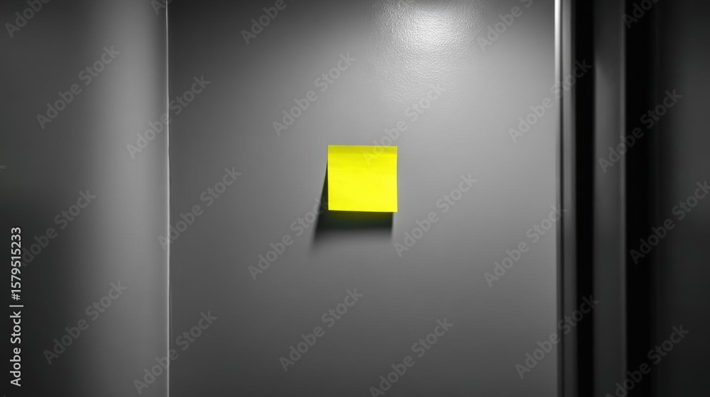Poster close-up of a gray wall with a small yellow square in the center. the square appears to be made of p