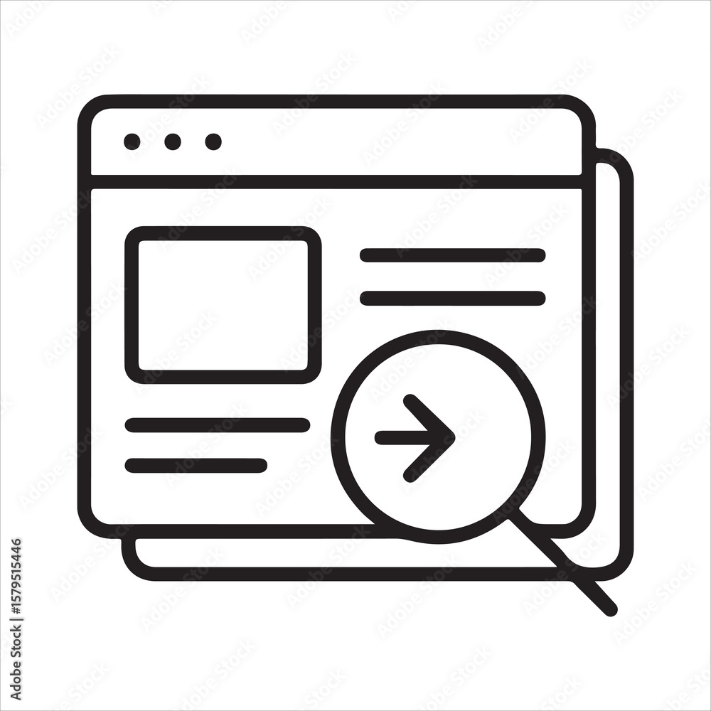Poster vector art of a browser window displays an arrow pointing right, isolated on white background