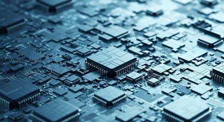 Futuristic Blue Circuit Board Close-up Texture