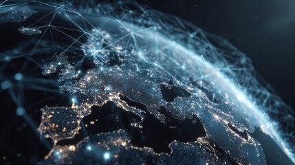 Global Digital Network and Cyber Connectivity Across Earth with Data Transfer and Telecommunications