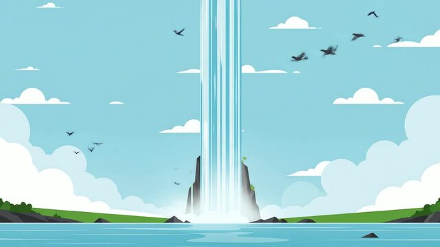 Skypiercing waterfall cascade landscape illustration