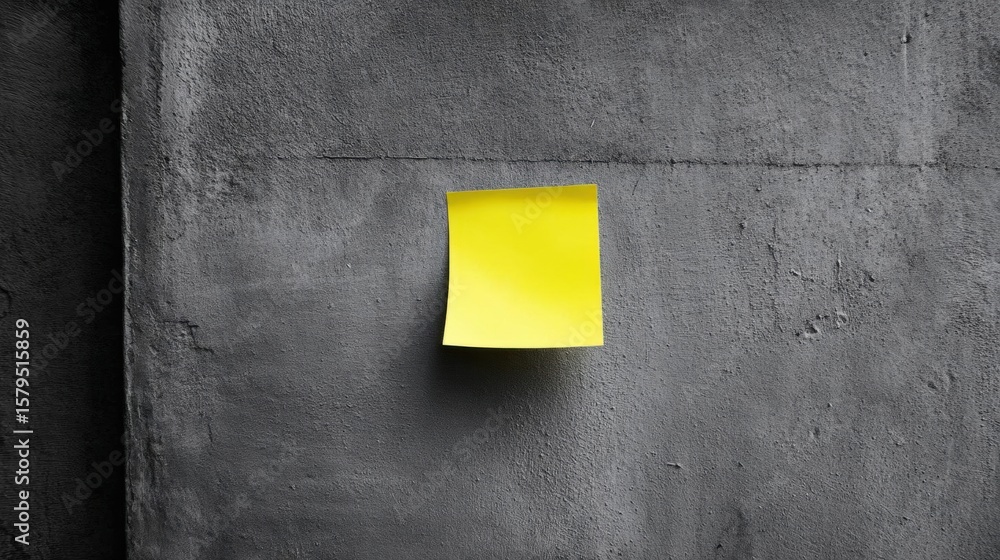 Poster close-up of a gray concrete wall with a single yellow square in the center. the square is square in 