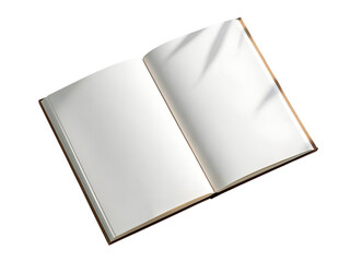 An open book with blank white pages, isolated on transparent background