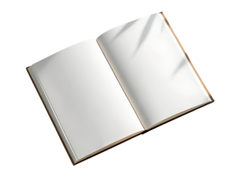 An open book with blank white pages, isolated on transparent background