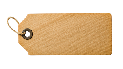 Blank brown tag with string and metal eyelet natural texture background | isolated on transparent background, perfect cutout, PNG