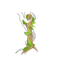 Initial letter. Decorative font from tree roots. Environmental design. Nature typography. Spring mood. A tree that is shedding leaves	