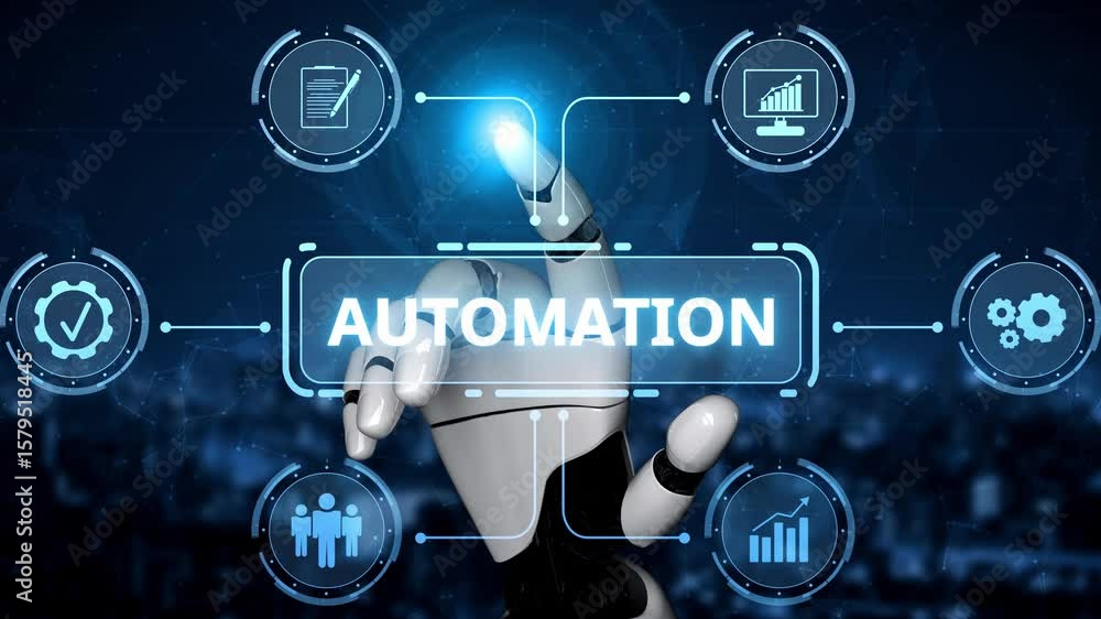 Poster modern automation drives workflow efficiency by connecting systems, people, and data. with intellige