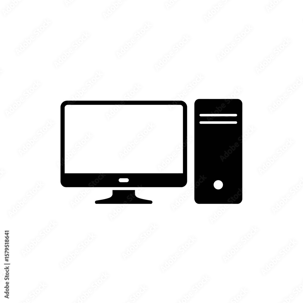 Poster desktop computer icon a symbol of a computer system with monitor and tower components
