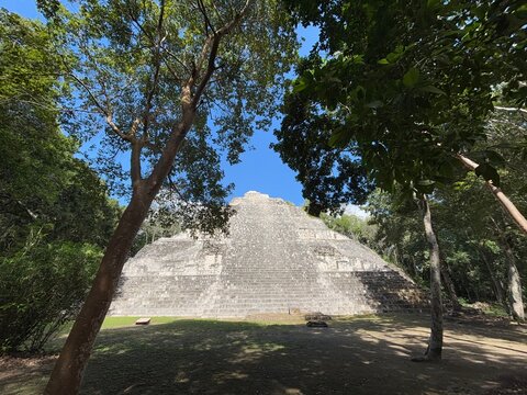 Pyramid at Becan Mayan Archaeological Site in Mexico