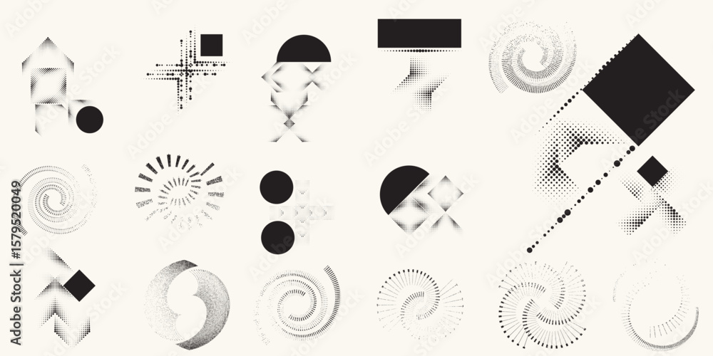 Poster collection of vector design elements. set of logos with lines, stripes and circles. various forms of