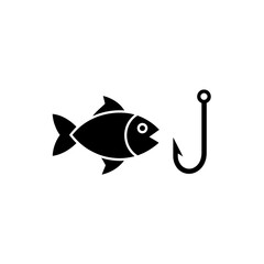Fototapeta premium A Hungry Fish Approaches a Fishing Hook Simple Black and White Vector Illustration