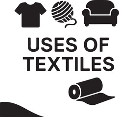 Textile Uses and Fabric Products Solid Icon Set isolated on white background