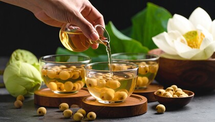 Plating Lotus Seed Sweet Soup Chè Hạt Sen. Traditional Vietnamese Dessert