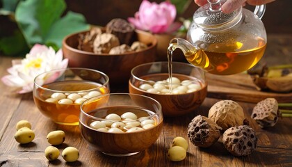 Plating Lotus Seed Sweet Soup Chè Hạt Sen. Traditional Vietnamese Dessert