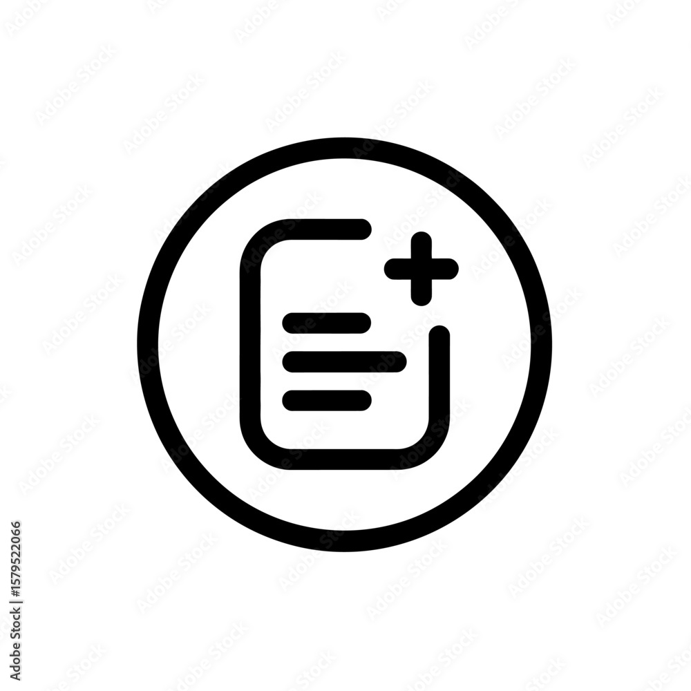 Aufkleber Add New File or Document Icon with Round Border, Simple and Clean Style