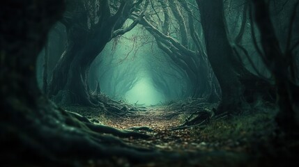 Misty forest path