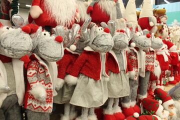 Christmas New Year toys in the store. Preparation for Christmas New Year