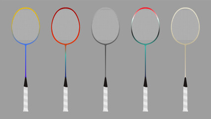 Badminton racket with on gray background, badminton sports wallpaper with copy space , illustration Vector EPS 10