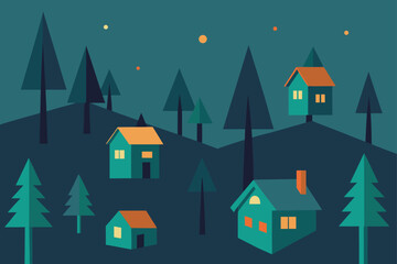 winter landscape with houses