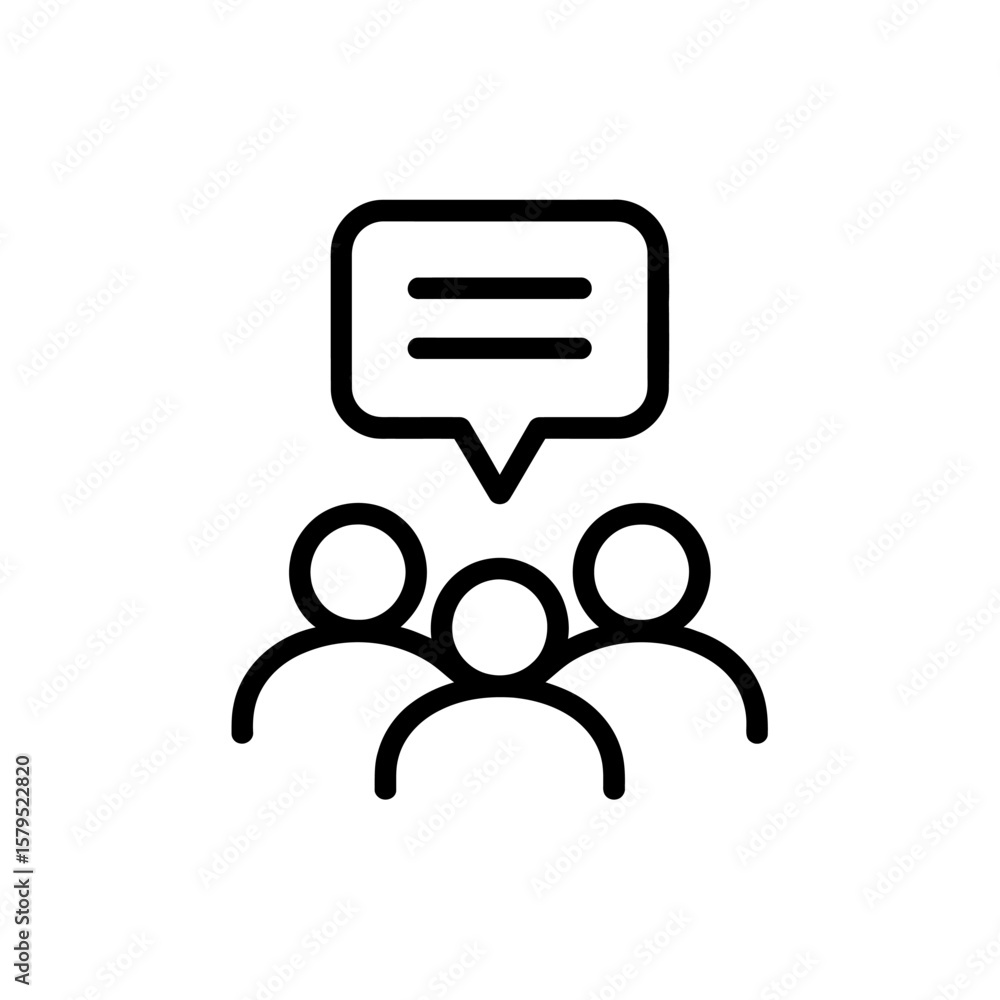 Poster group discussion icon symbolizing teamwork, collaboration, and idea sharing for effective communicat