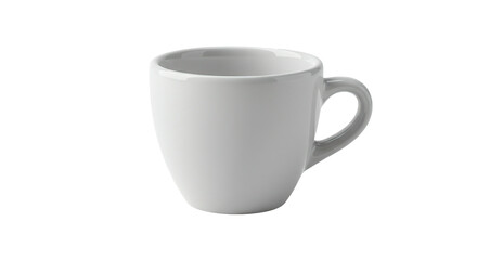 Isolated white ceramic coffee mug with handle on a black background in a studio setting view