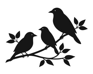 Birds on Tree Branch Vector | Minimalist Forest Wildlife Illustration