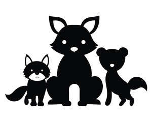Cute Animal Family Silhouettes | Bear, Fox, and Kitten Cartoon Icons