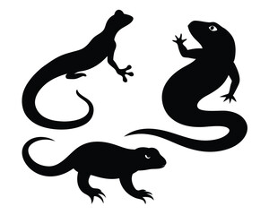 Black Reptile Vector Set | Lizard, Salamander, Gecko Silhouettes