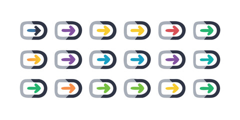 Set of 16 colorful right and left arrow icons