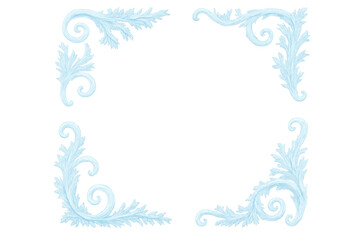 Four frozen floral corner ornaments create a decorative frame, perfect for winter-themed designs on a transparent background