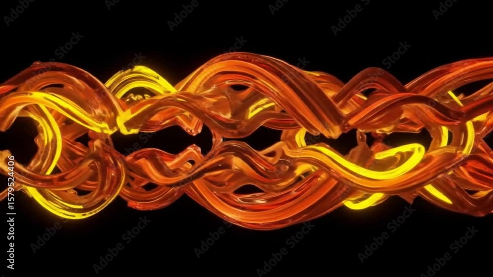 Poster dynamic golden strands intertwine in a mesmerizing, futuristic abstract loop on black, offering seam