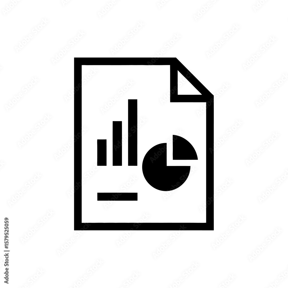 Poster data analysis document icon with bar graph and pie chart report presentation