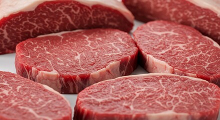Obraz premium Premium Raw Beef Steaks: Exquisite Marbling and Freshness Close-Up