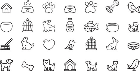Pet supplies and animals icons bird rabbit