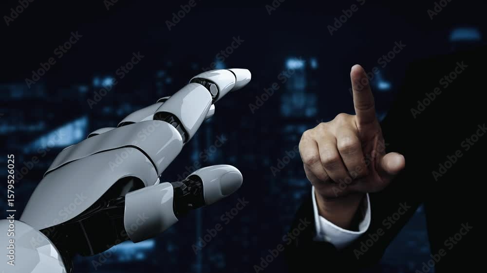 Poster futuristic robot artificial intelligence enlightening ai technology development and machine learning