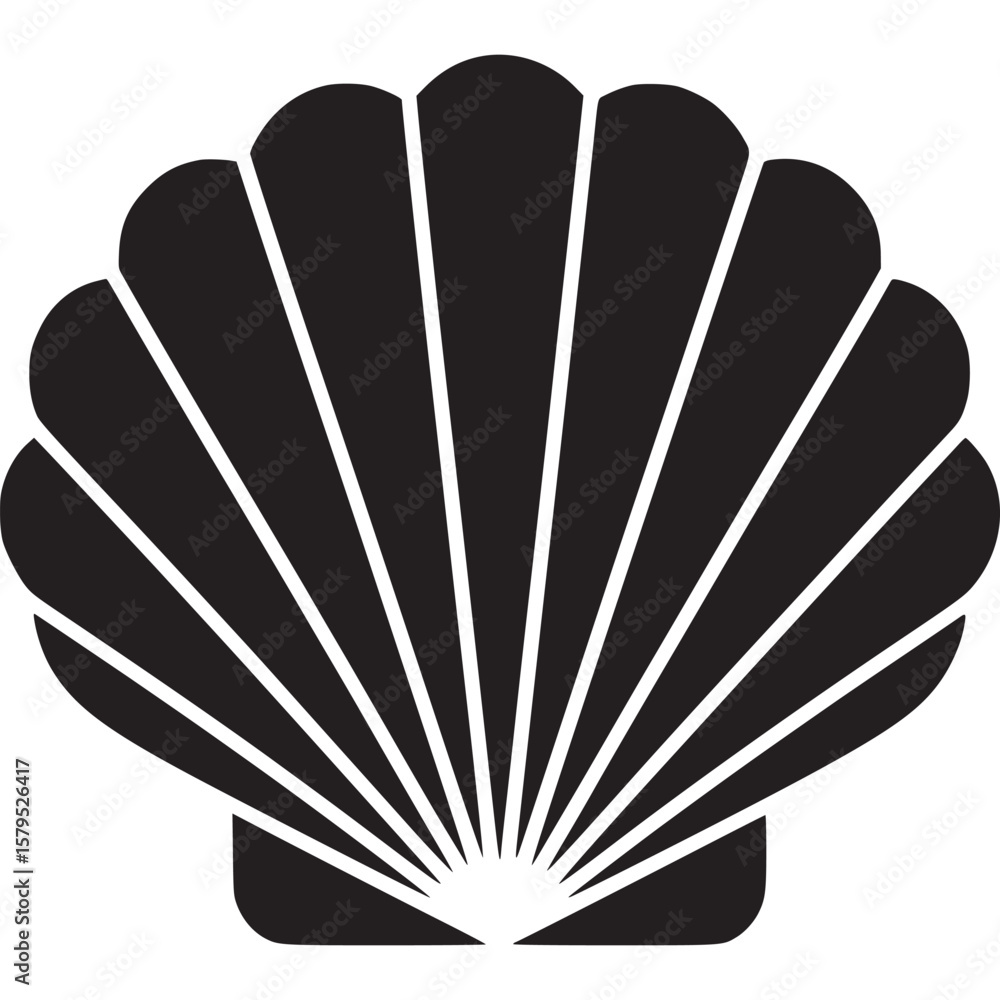 Poster a minimalist graphic of a black seashell with radiating lines on a light gray background design elem
