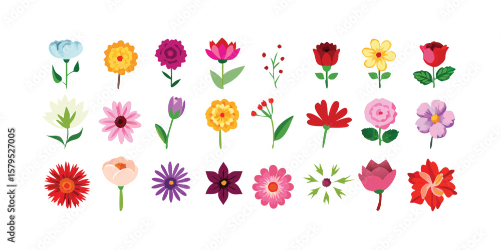 Poster extensive collection of 27 flower and botanical icon designs featuring various styles perfect for di