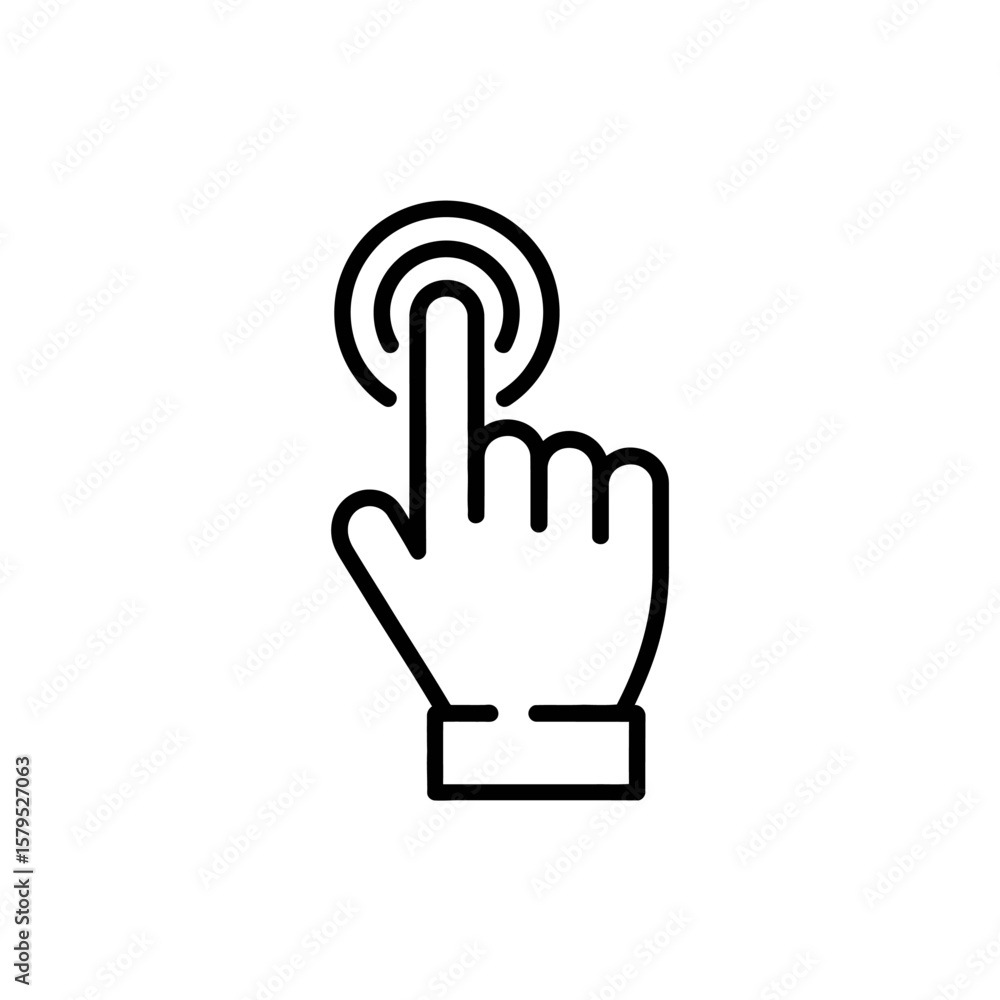 Poster finger tap icon represents touchscreen interaction, selecting and activating digital interfaces with