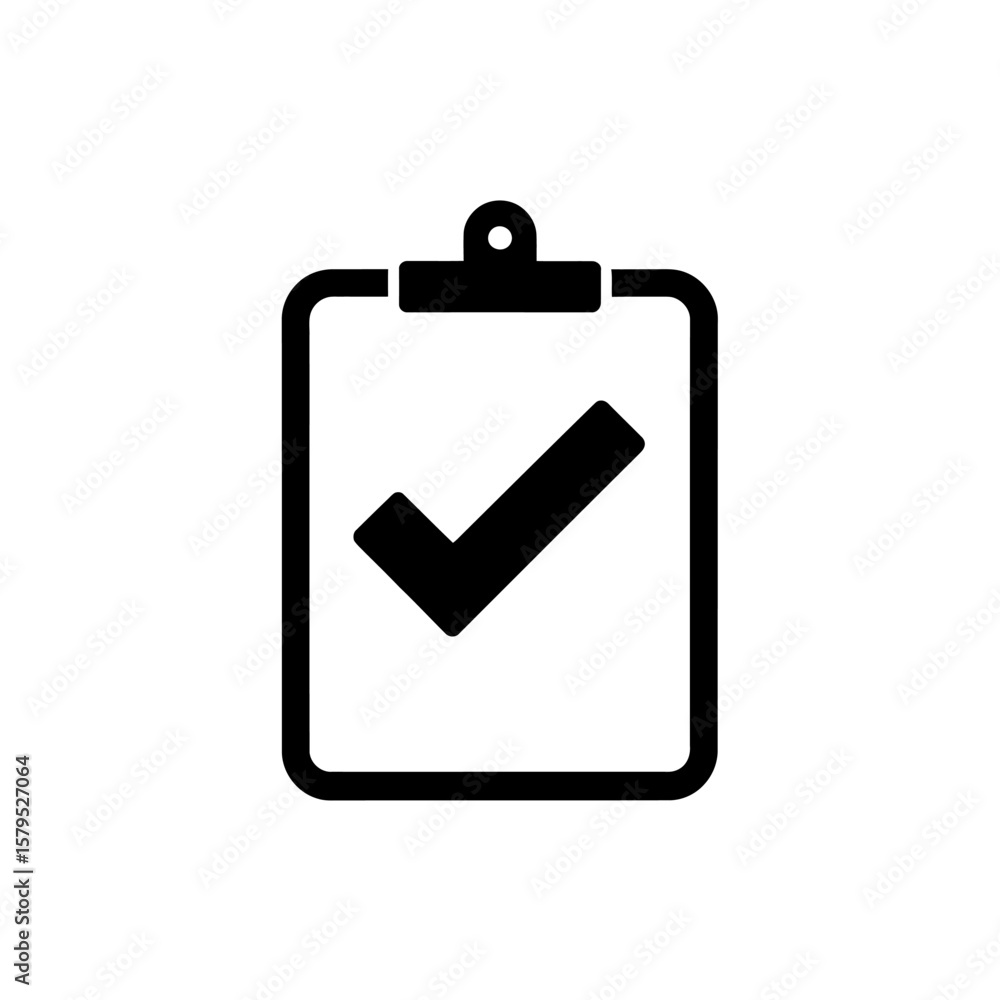 Aufkleber clipboard with check mark icon graphic illustration symbolizing task completion and approval process