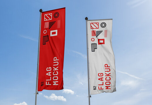 Two Vertical Flags Mockup