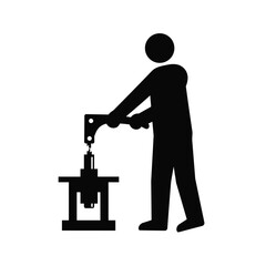 Person operating metal punch machine tool