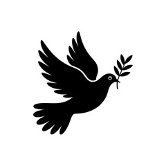 Obraz premium Dove of Peace Flying with Olive Branch Representing Hope and Symbolism of Reconciliation in Black and White