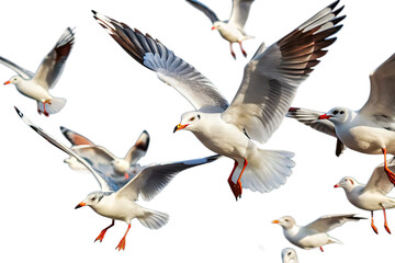 Fototapeta premium beautiful seagulls flying isolated on white background, png, ai generated.